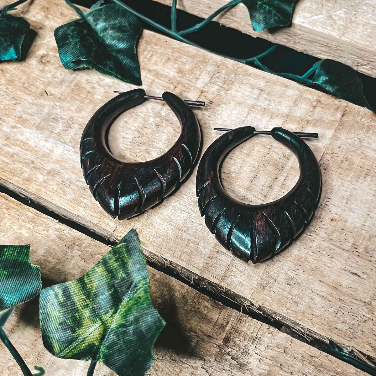 Handmade Doukisa Tribal Earrings in brown Sono wood by CrafterElena