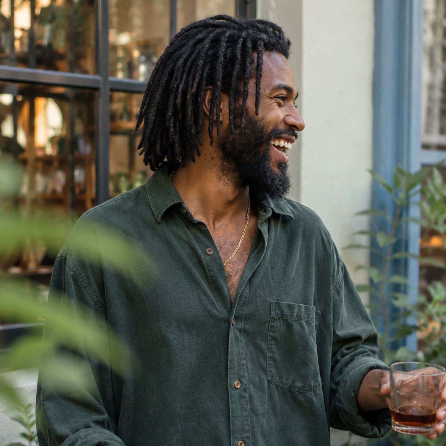Male model with Natural Black Kinky Locs