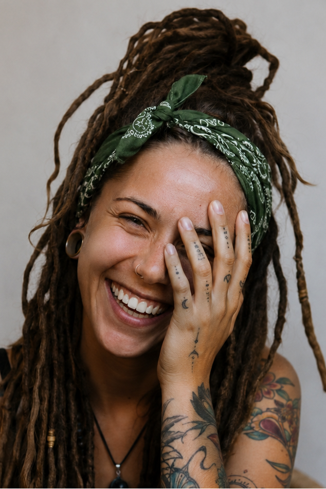 Model with Spicy Cinnamon Brown Straight Locs