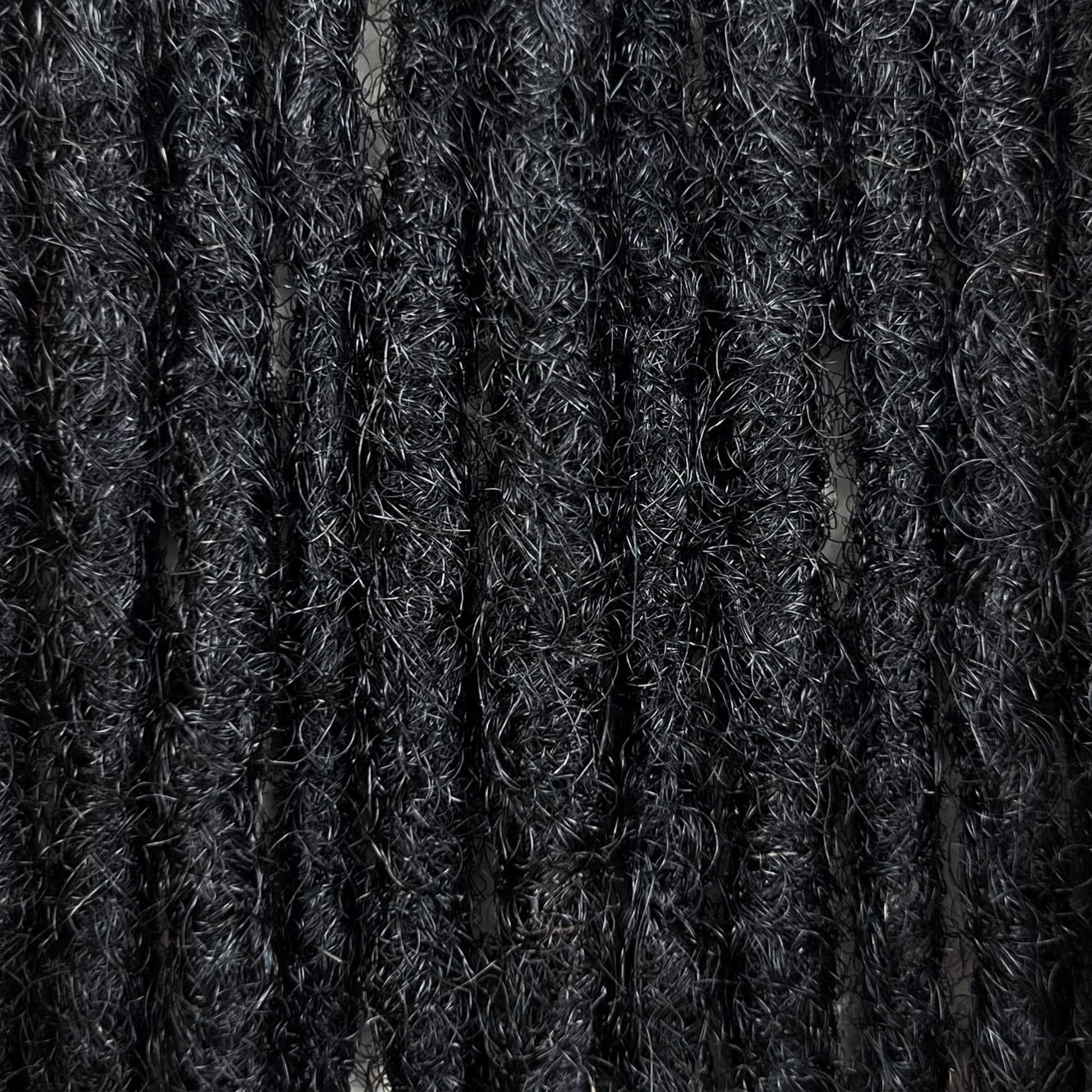 Close-up of Natural Black kinky human hair loc extensions made using the crochet method.