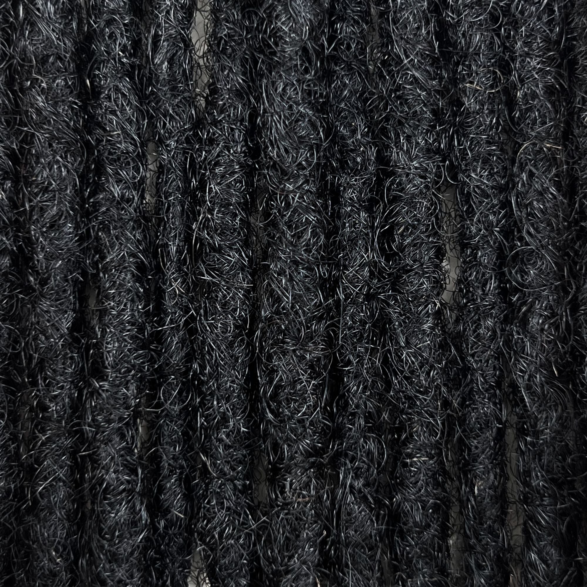 Close-up of Natural Black kinky human hair loc extensions made using the crochet method.