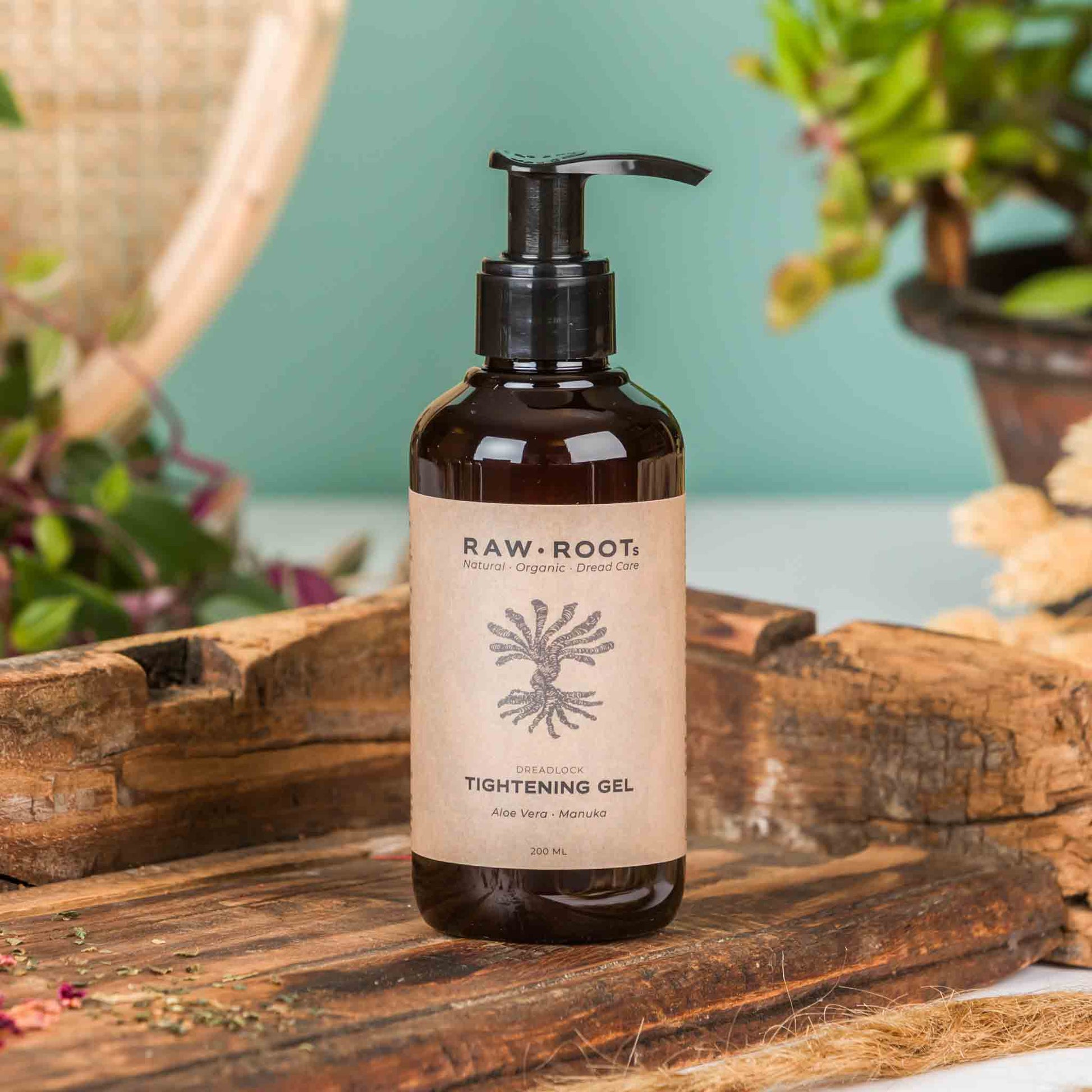 RAW ROOTs Tightening Gel Aloe Manuka for maintaining, tightening and nourishing dreadlocks and locs.