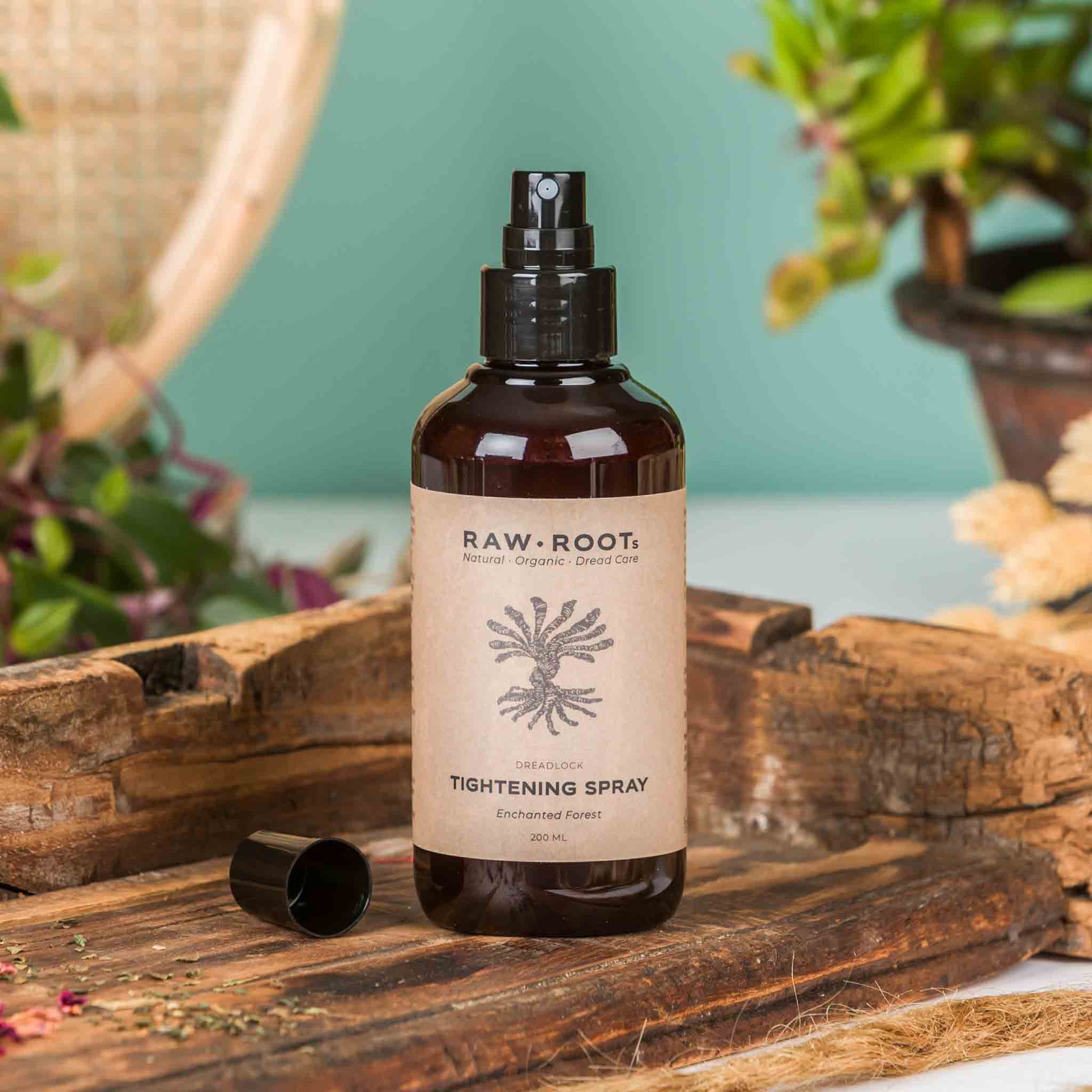 RAW ROOTs Tightening Spray Enchanted Forest for maintaining, tightening and refreshing dreadlocks and locs.