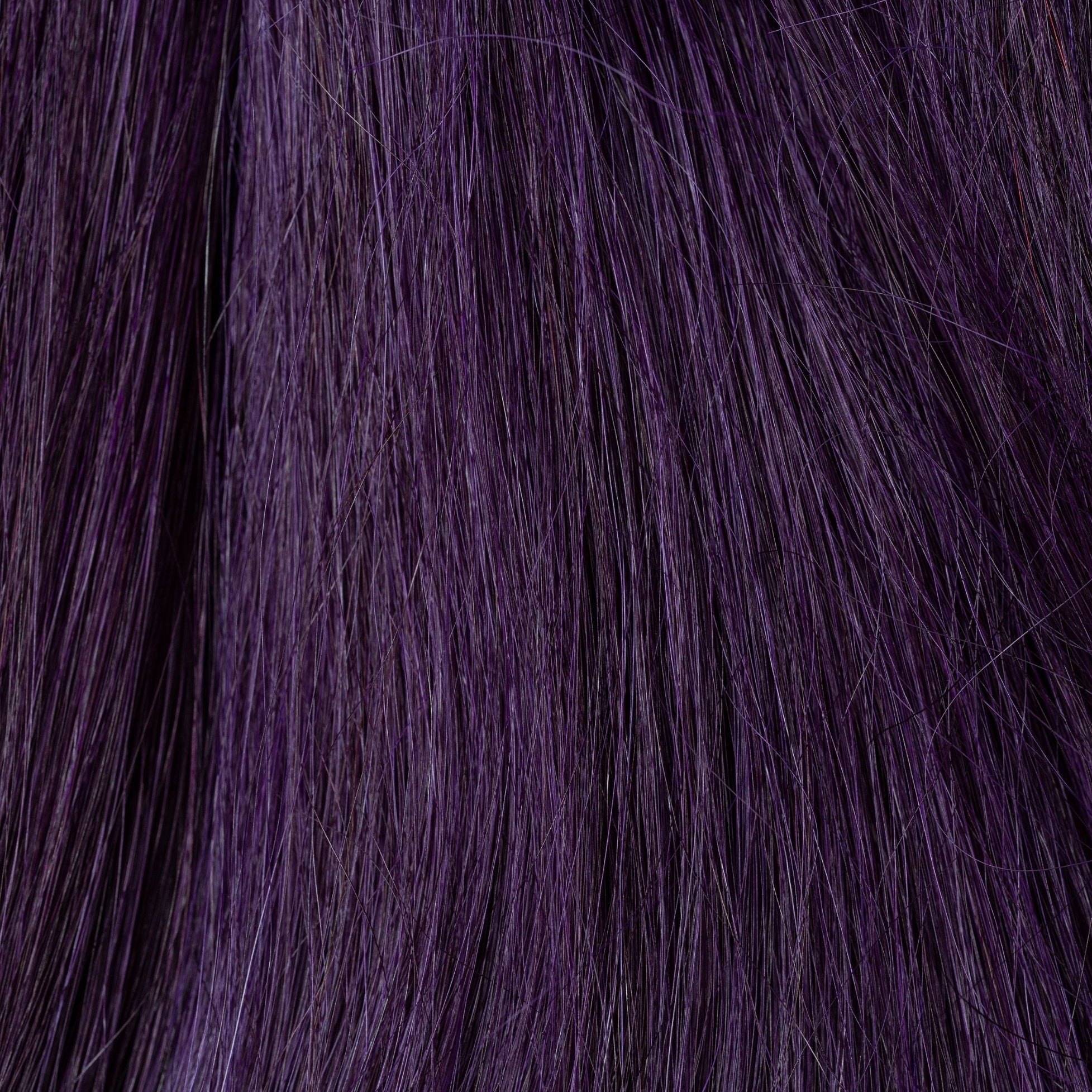 Close-up of Violent Violet loose human hair texture for Straight Loc Extensions