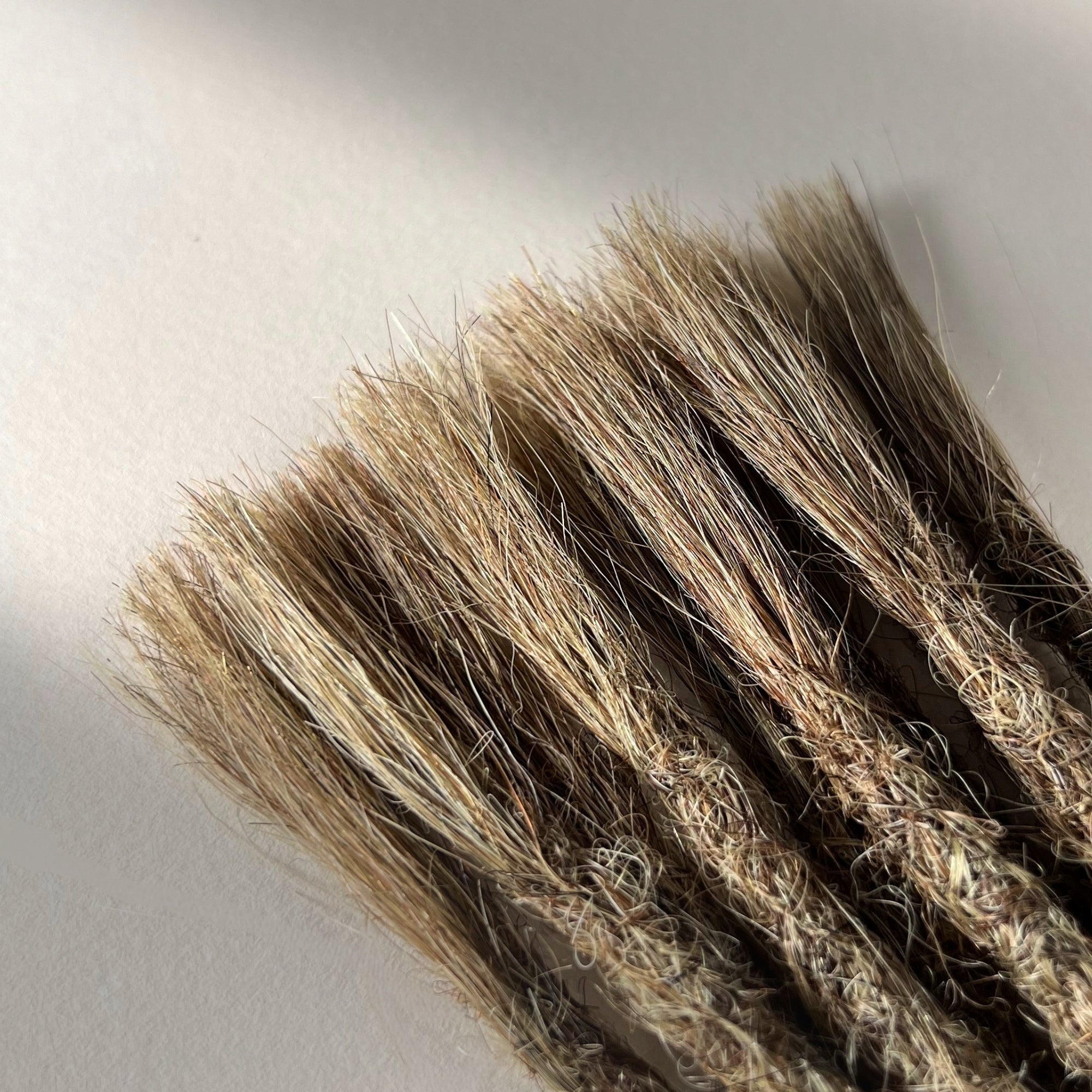 Connection point of permanent straight loc extensions in Sandy Blonde.