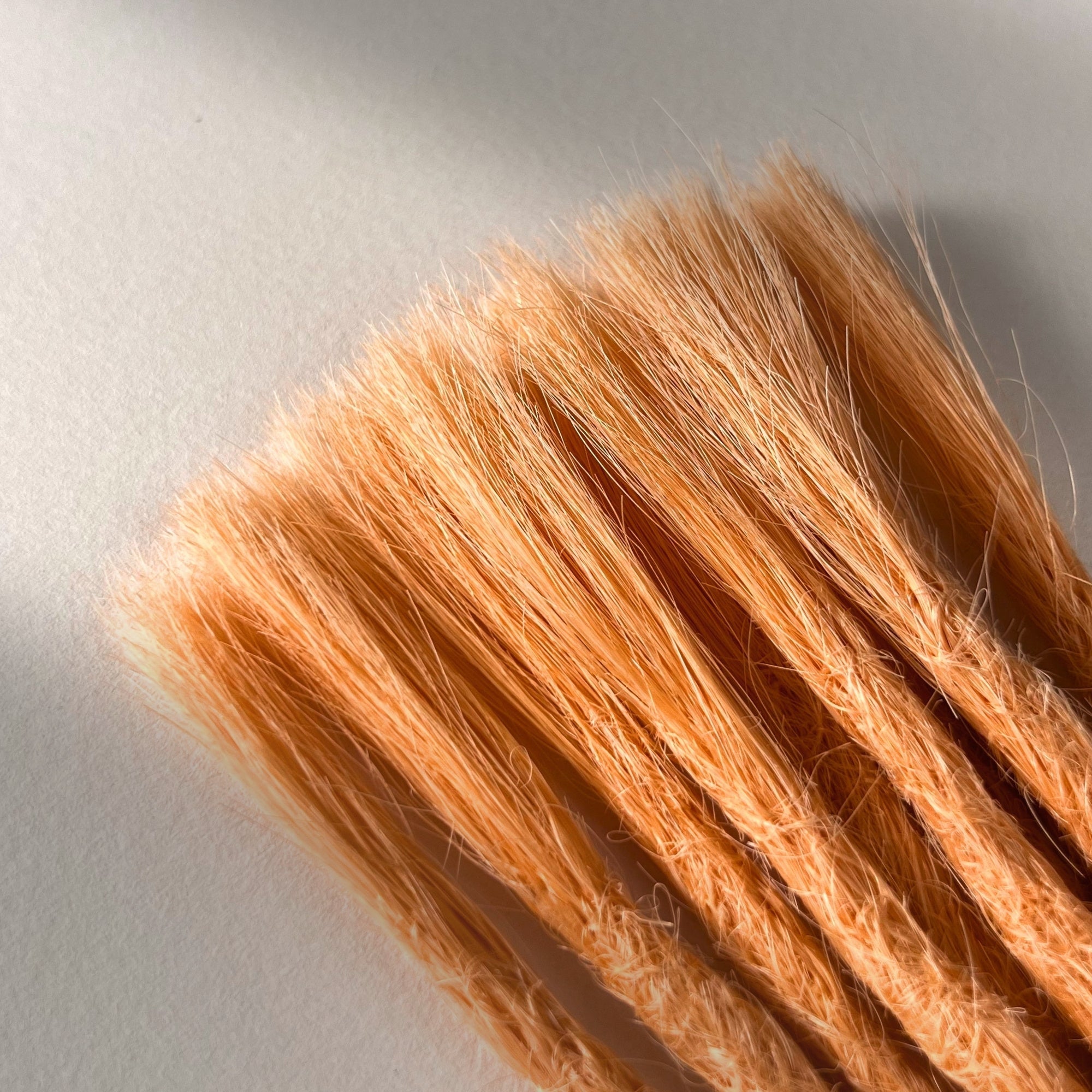 Connection point of permanent straight loc extensions in Peach Orange.