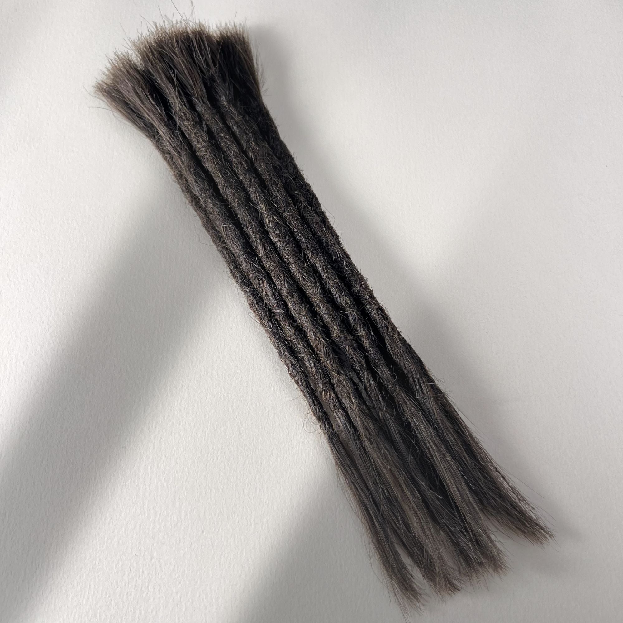 Full view of permanent straight loc extensions with open ends in Warm Espresso Brown.