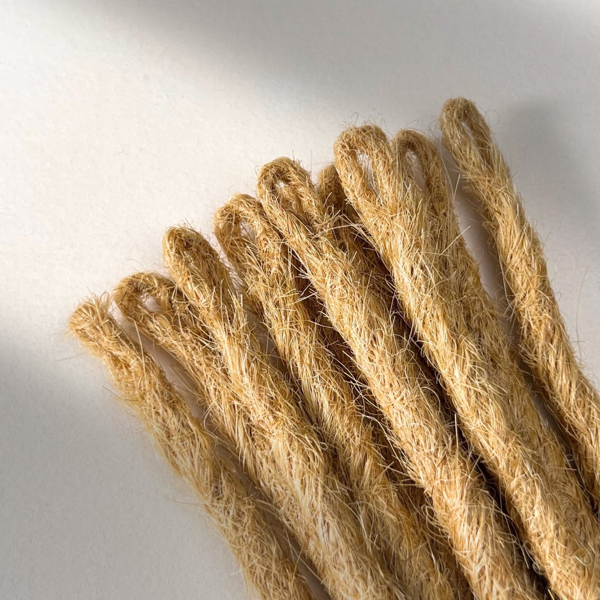 Loop detail of temporary single-ended straight loc extensions in Sunkissed Blonde.